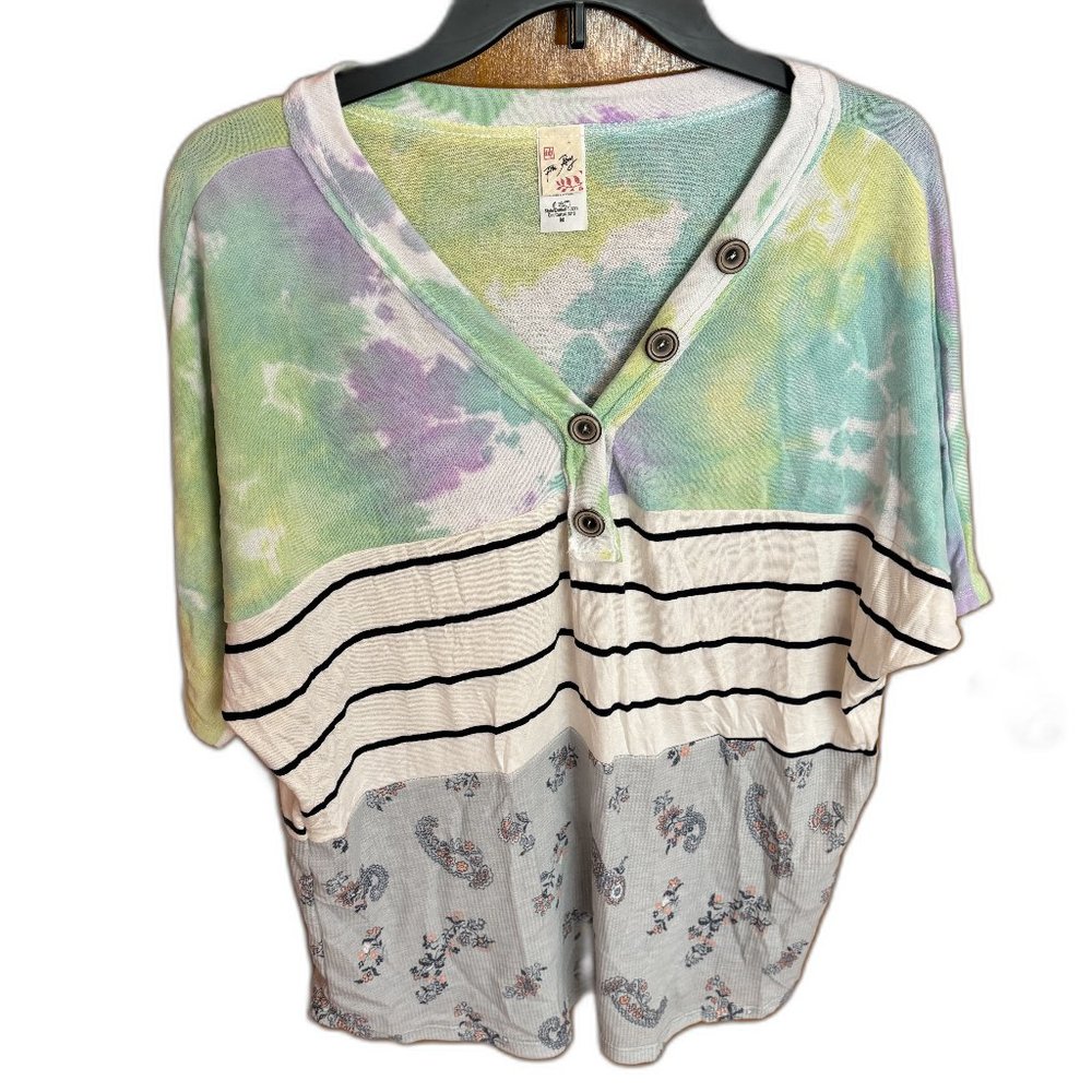 7th Ray brand Tunic style Mashup Tye‎ Dye floral stripe